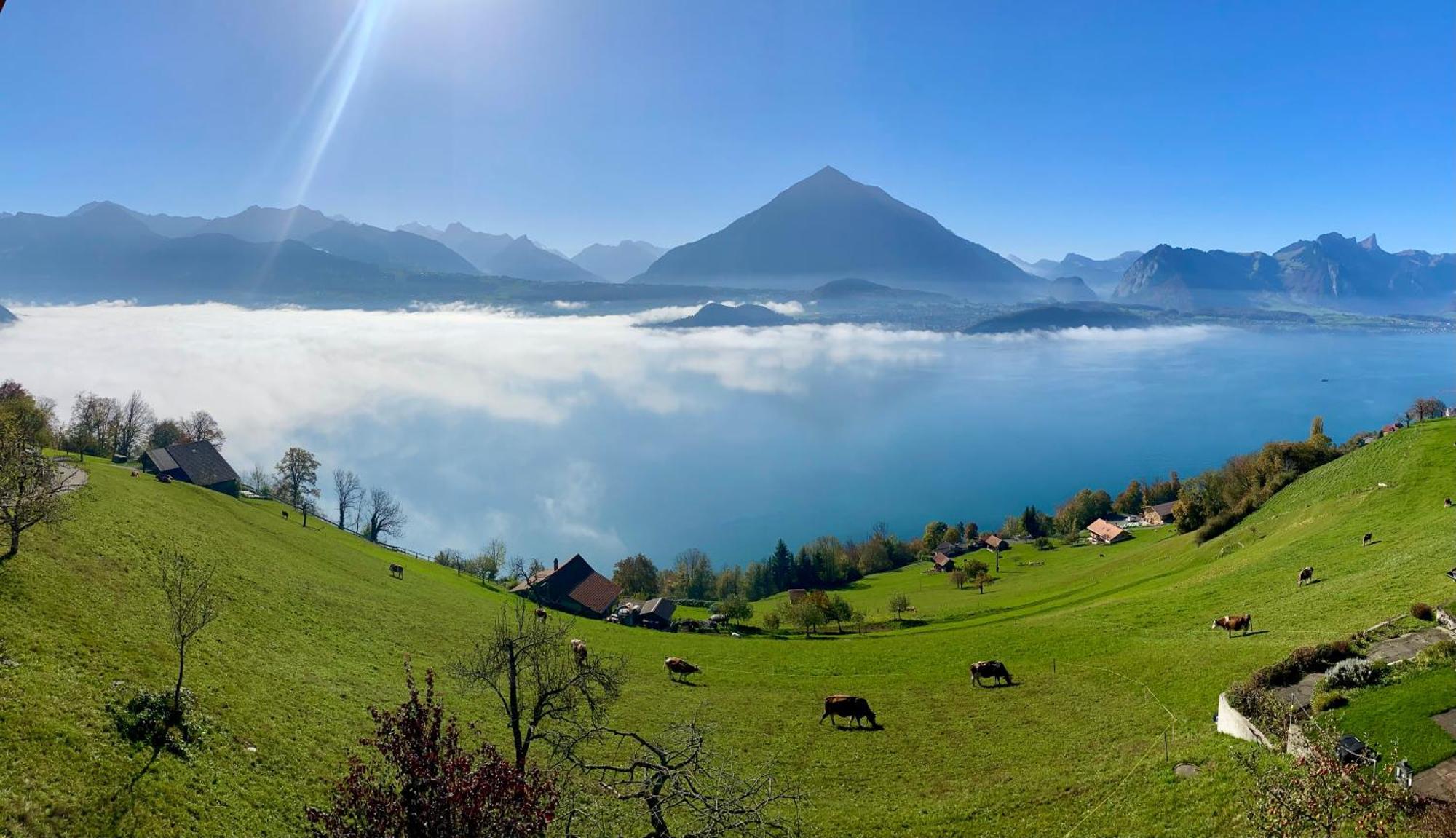 Chalet Egglen "Typical Swiss House, Best Views, Private Jacuzzi" Sigriswil Buitenkant foto