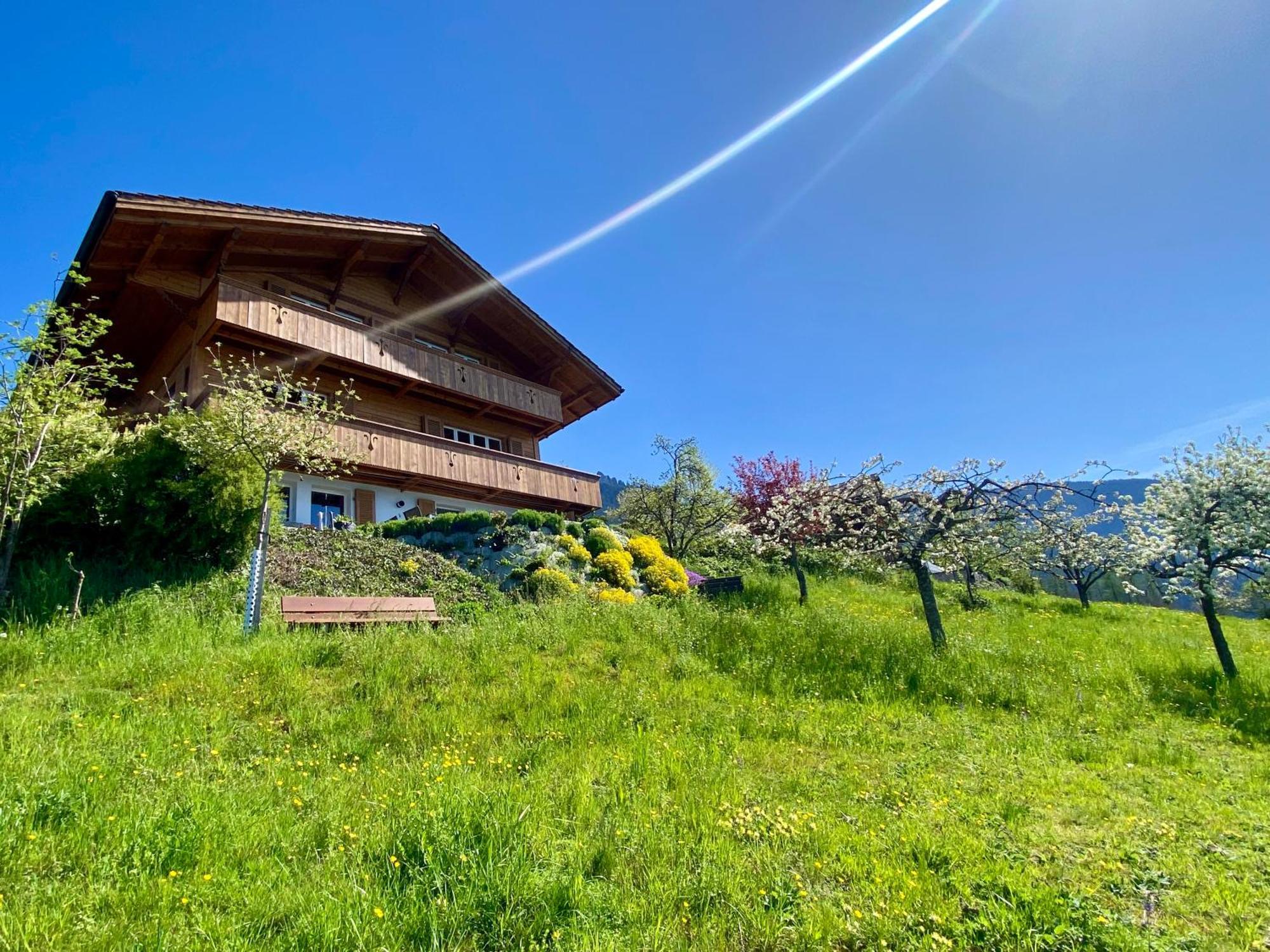Chalet Egglen "Typical Swiss House, Best Views, Private Jacuzzi" Sigriswil Buitenkant foto