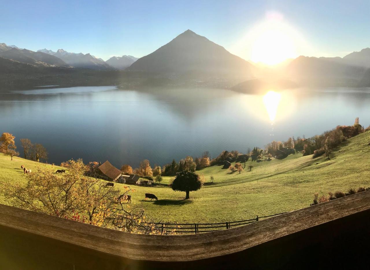 Chalet Egglen "Typical Swiss House, Best Views, Private Jacuzzi" Sigriswil Buitenkant foto
